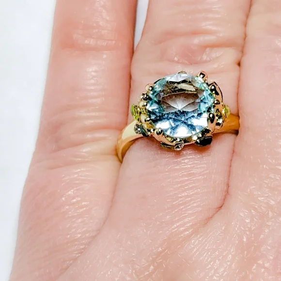 🎀18k/925 Leafy Aquamarine & Peridot Ring - Picture 3 of 6